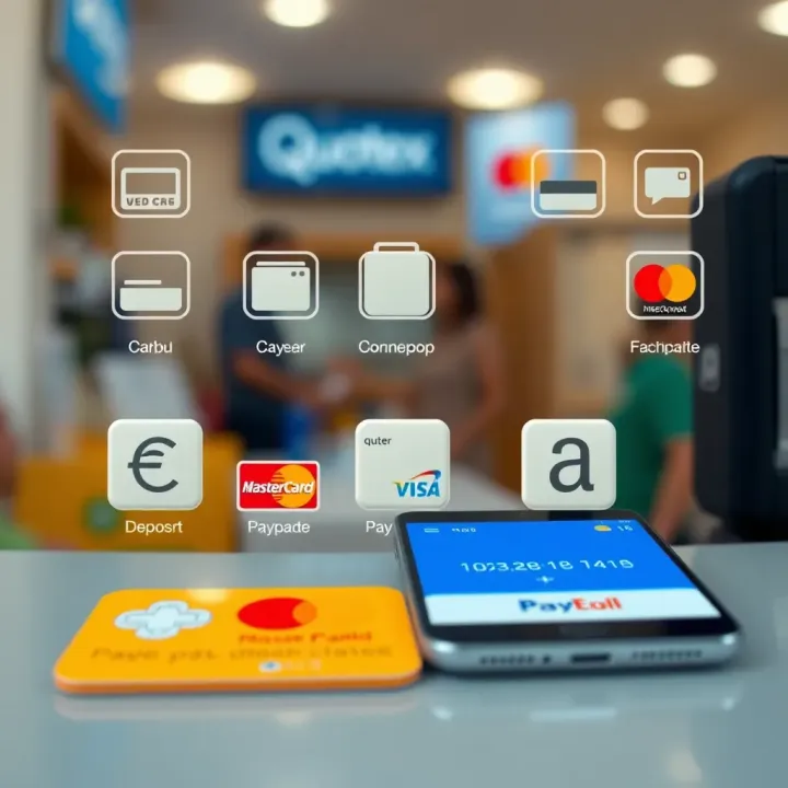 Various electronic payment methods icons accepted for deposits on Quotex