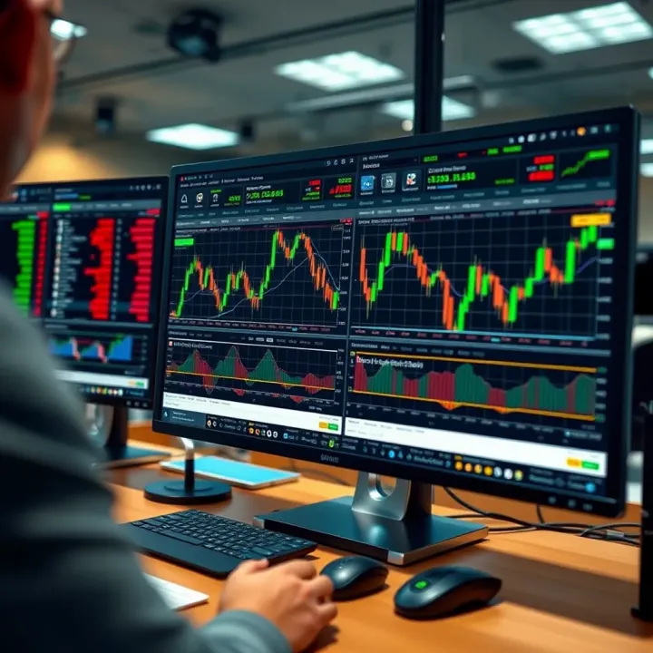 Interface of Admiral Markets trading platform showing various financial charts and trading tools