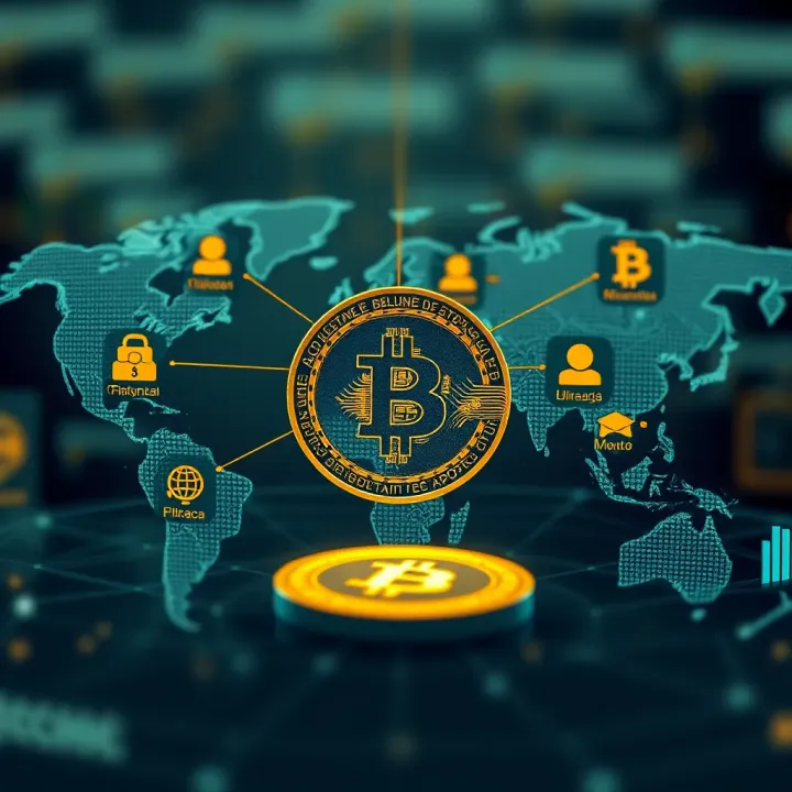 Visual concept of global financial network with regulatory icons highlighting challenges and uncertainties in cryptocurrency adoption