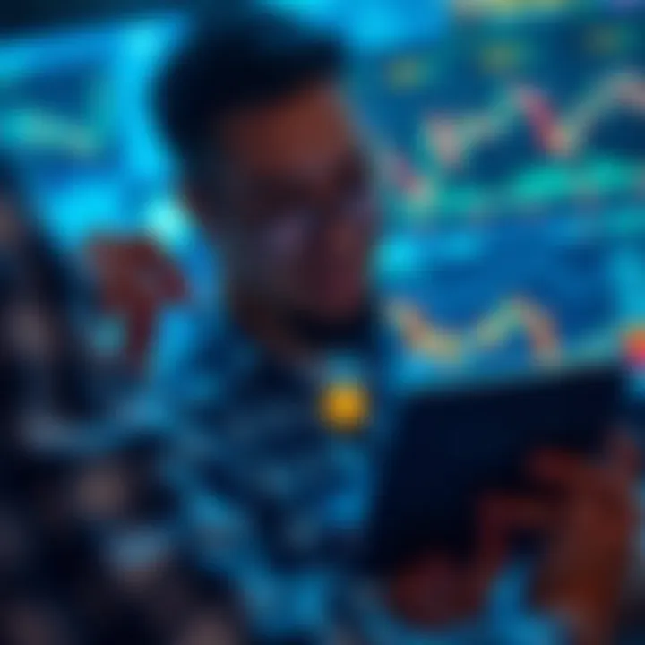 Illustration of a person analyzing crypto signals and market trends on a digital device