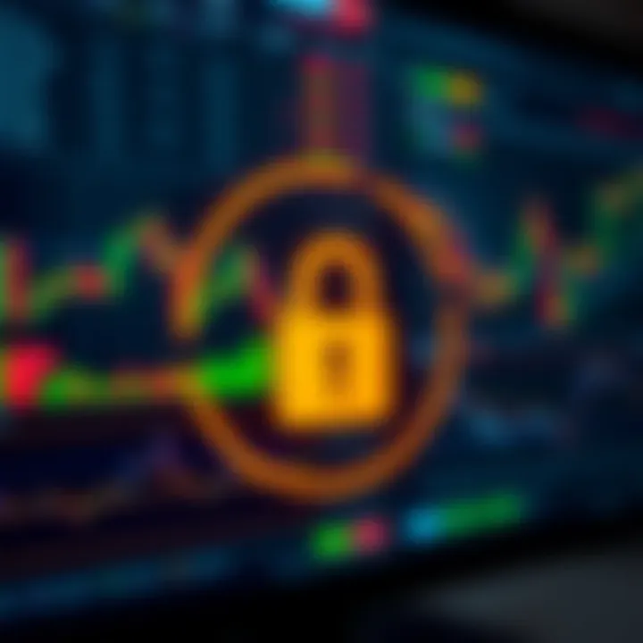 Secure online trading platform interface with financial charts and lock symbol