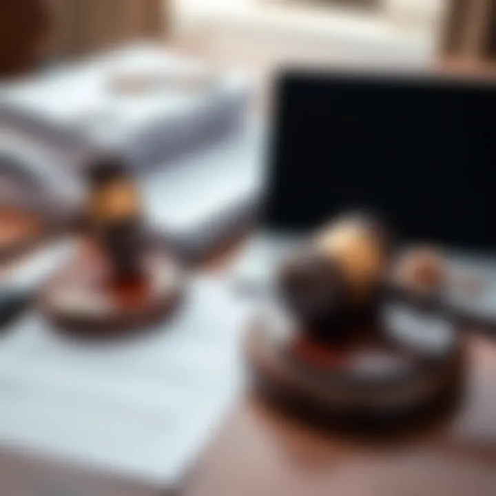 Conceptual image showing legal documents, a gavel, and a laptop representing the legal aspects of bookmaking