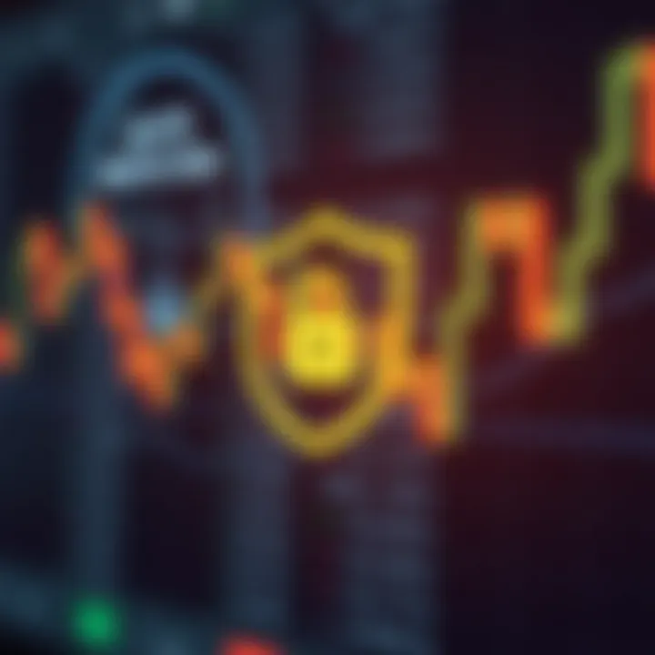 Security shield icon overlaying digital financial data representing safe trading practices