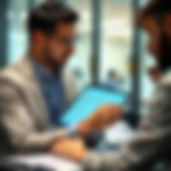 Financial advisor explaining investment options on a digital tablet to clients