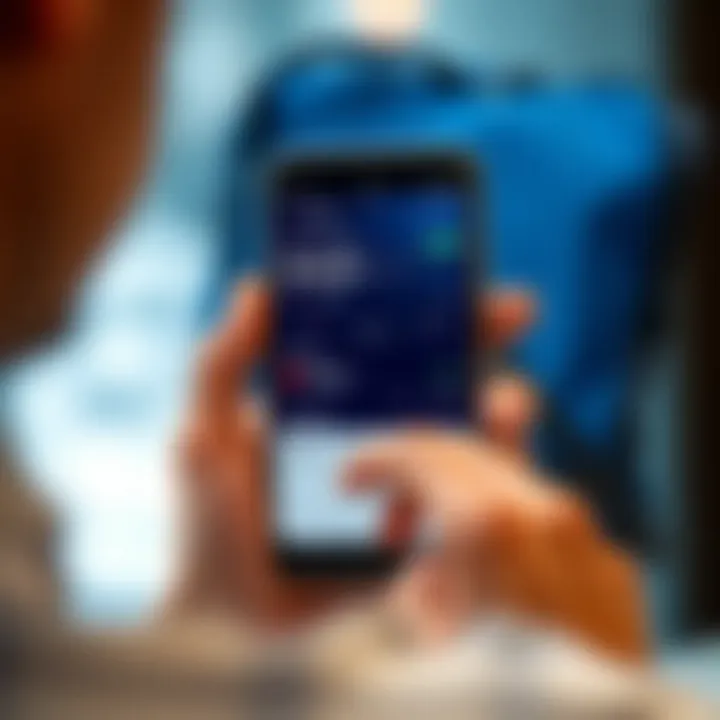 User navigating IQ Option app features on smartphone screen