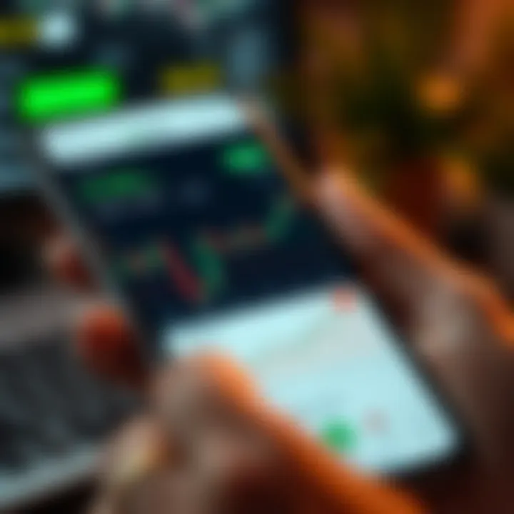 User interface of Quotex application showing trading features on a mobile device