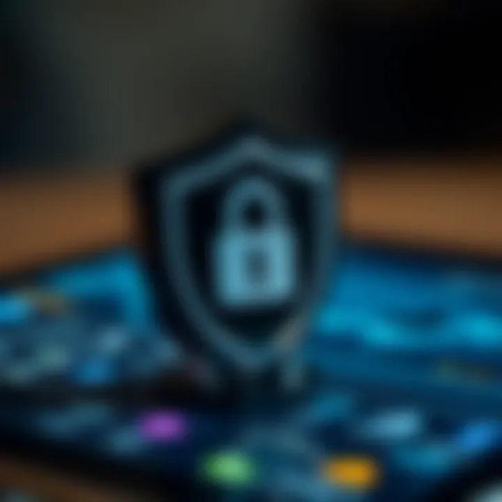 Security shield symbolizing protection of login information on digital device