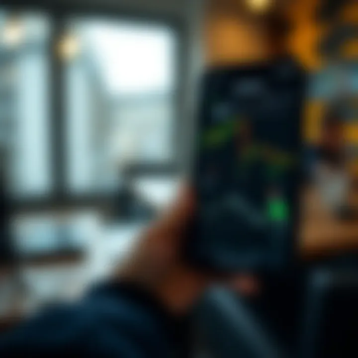 Mobile device displaying Quotex trading platform interface with charts and options