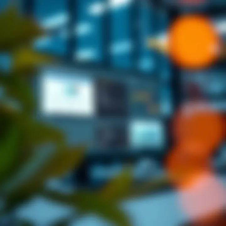 Virtual workspace showing software interface and testing options on screen