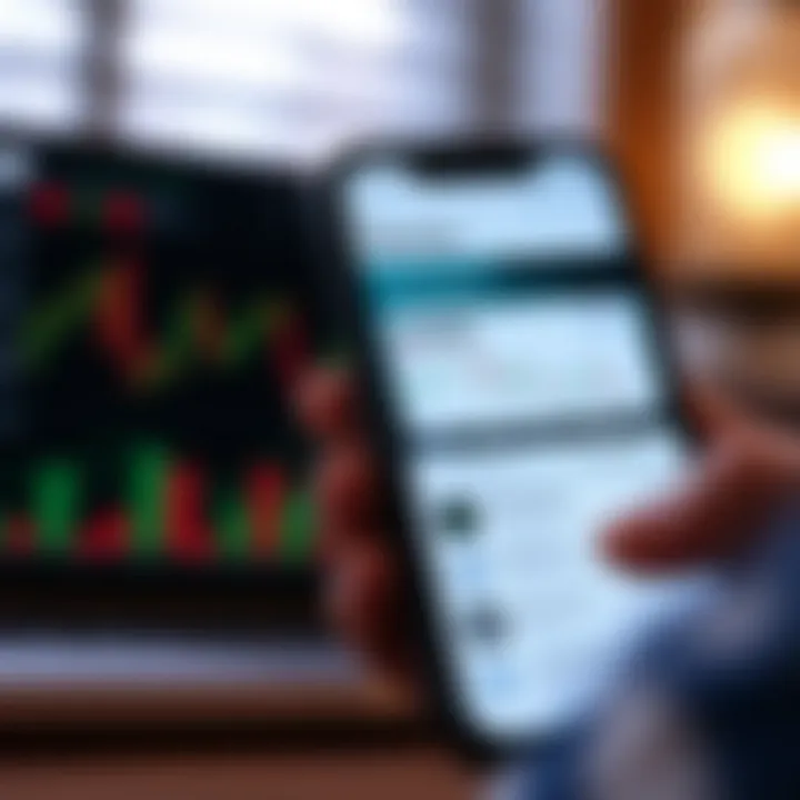 Mobile device displaying the Quotex app interface with trading charts and options