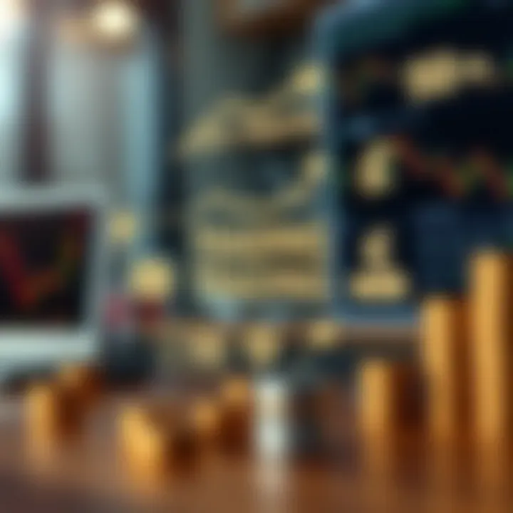 Conceptual illustration of key trading terms with symbols representing financial charts and currency exchange