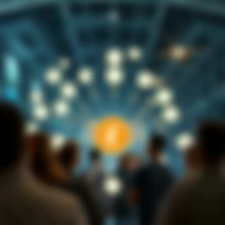 Conceptual graphic displaying a network of users connected around a glowing Floki Inu coin, symbolizing the active community and digital connectivity