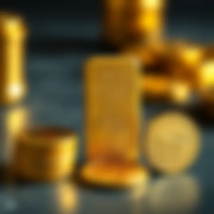 Gold bar and gold coins illustrating different types of gold ounce measurements
