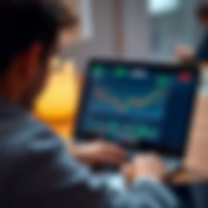 User navigating the Quotex official website on a laptop showing trading platform interface