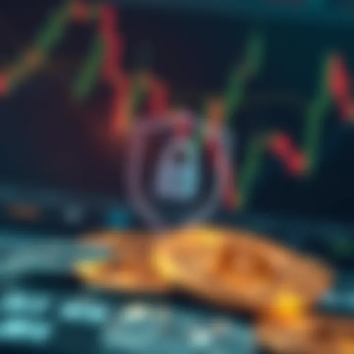 Illustration of cryptocurrency coins with security shield and risk management icons