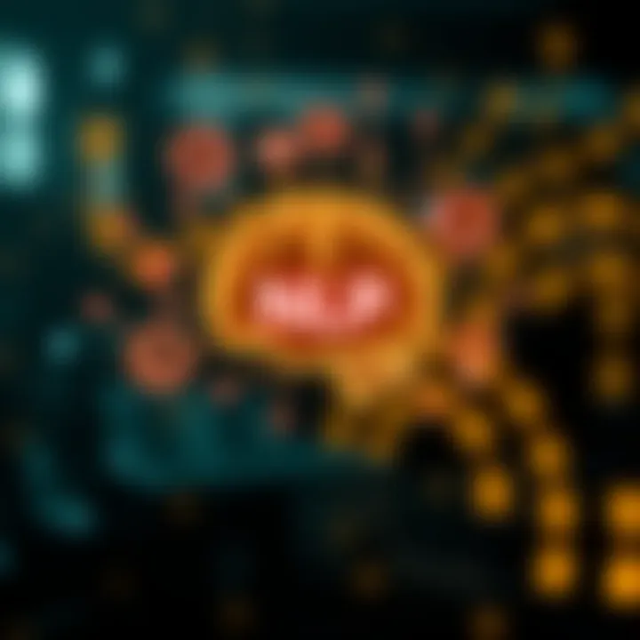 Illustration showing the connection between brain and communication symbols representing NLP concepts