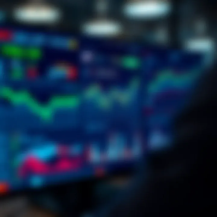 Illustration of a digital trading platform interface displaying various financial charts and data analytics