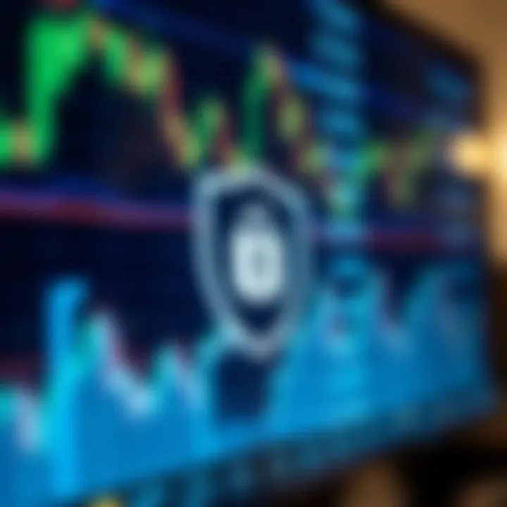 Secure digital transactions on trading platform with shield icon