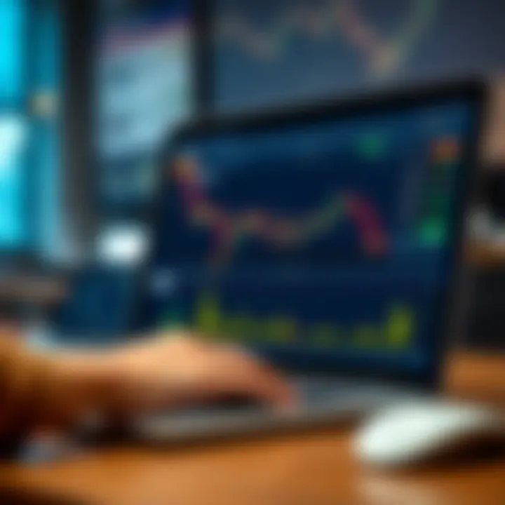 User interface of Quotex trading platform with charts and options visible on a laptop screen