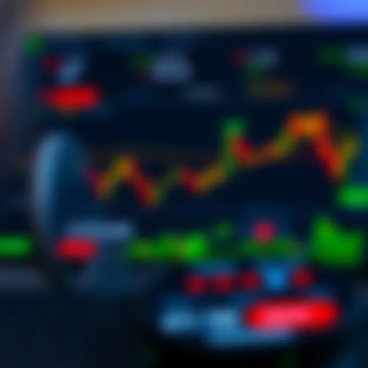 Mobile trading application interface displaying real-time stock market charts and data