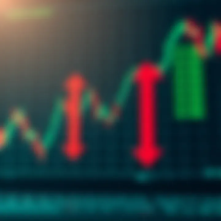Conceptual illustration of binary trading showing a chart with upward and downward arrows