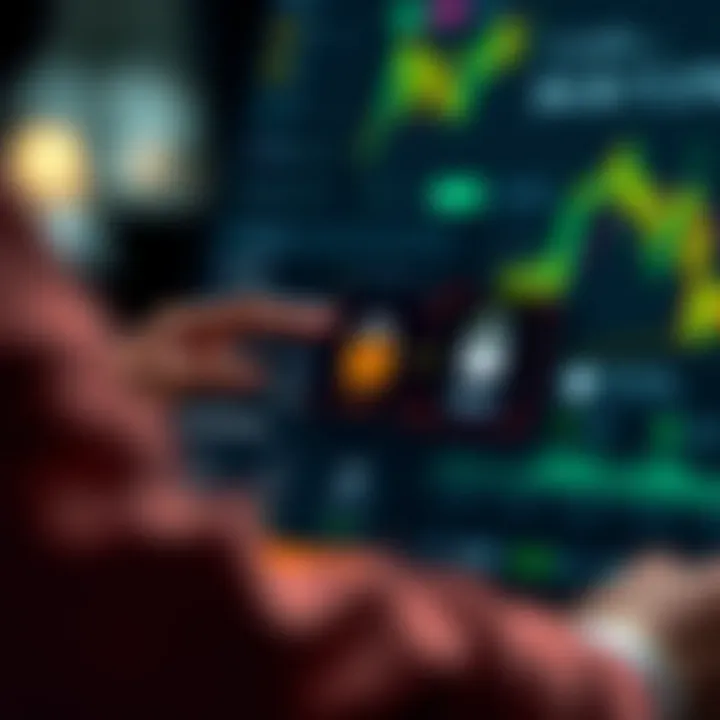 User navigating IQ Option app features with investment tools and security icons highlighted
