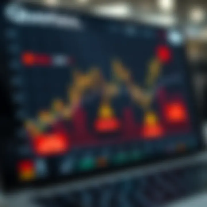 Graph illustrating the stoppage of payments on a financial trading platform showing warning signs and halted transactions