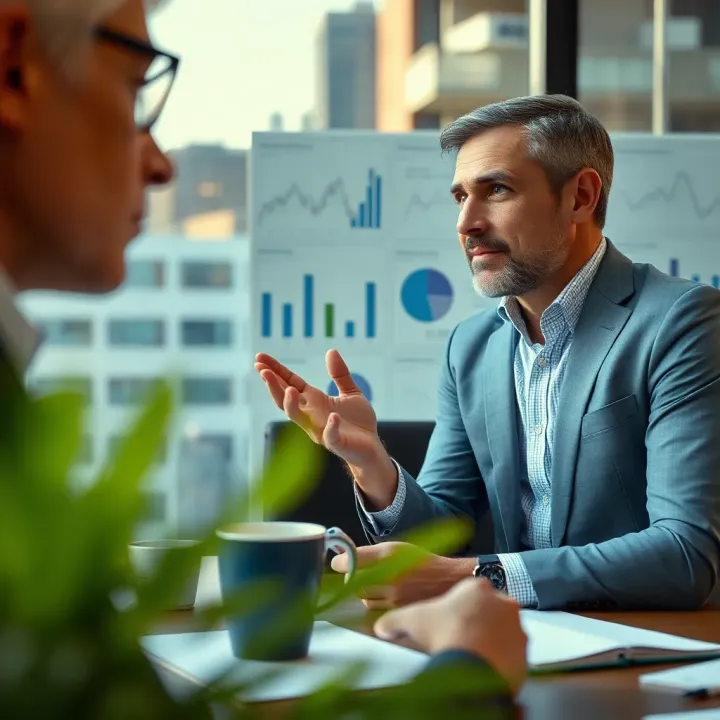 Consultant advising client on annuity investment options with financial charts