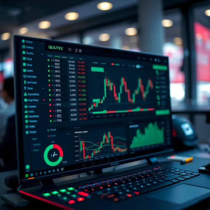 User interface of Quotex platform displaying trading options and market charts