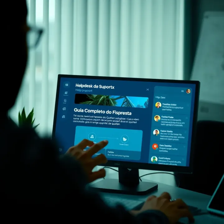 User interacting with a digital help desk displaying troubleshooting options and FAQs
