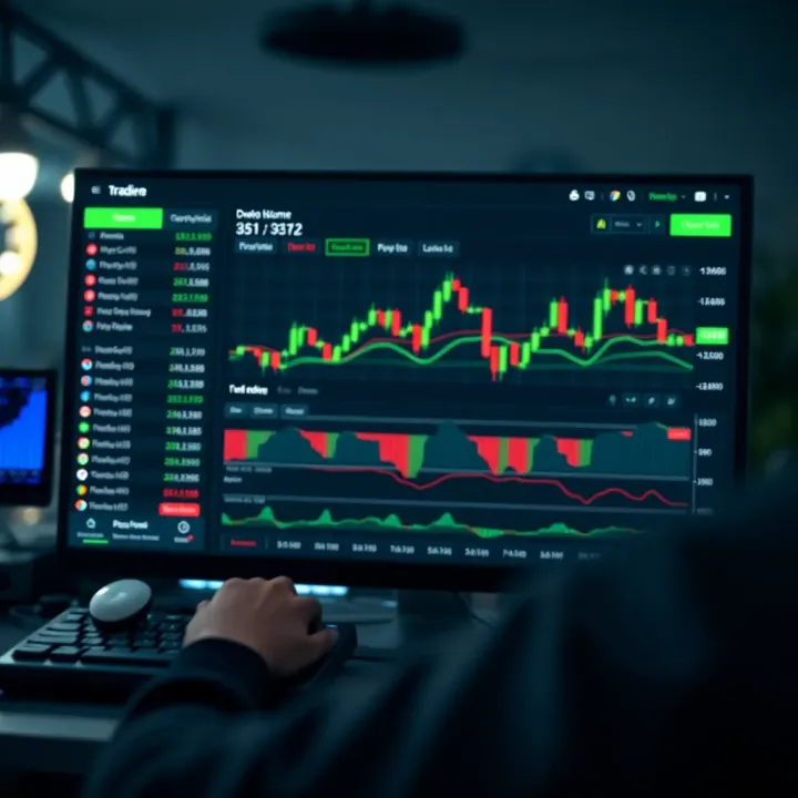 Trading platform interface displaying demo account features and market charts
