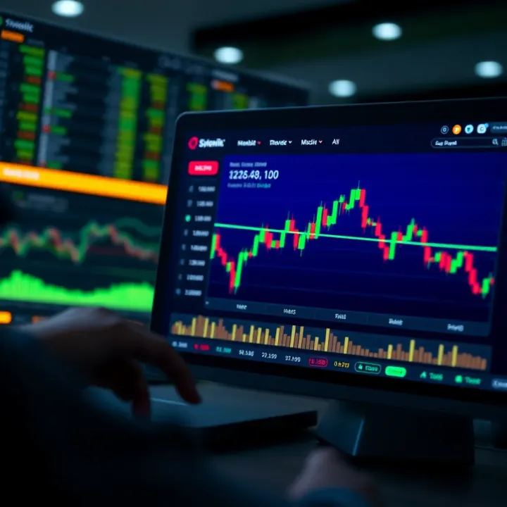Virtual trading platform interface showing simulated trading options with no real risk