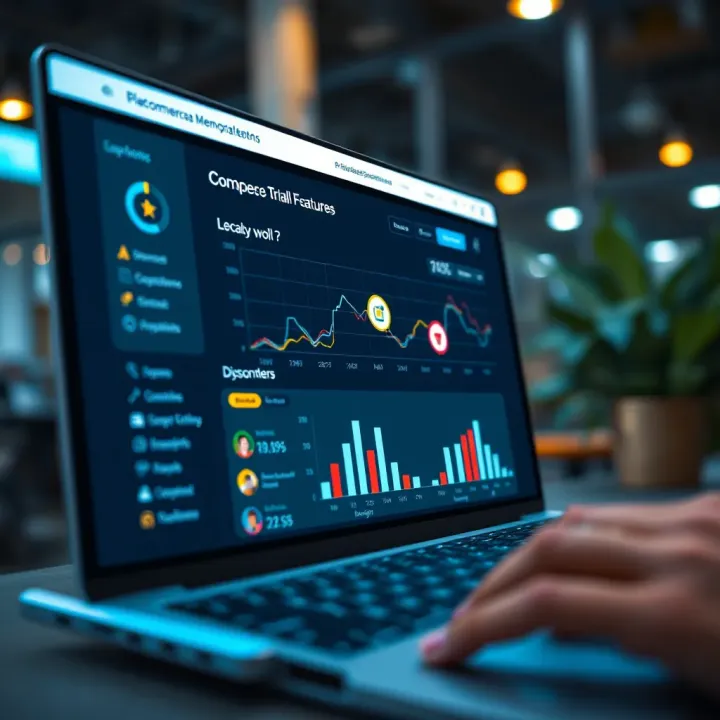 Digital dashboard displaying e-commerce trial features and user experience tools