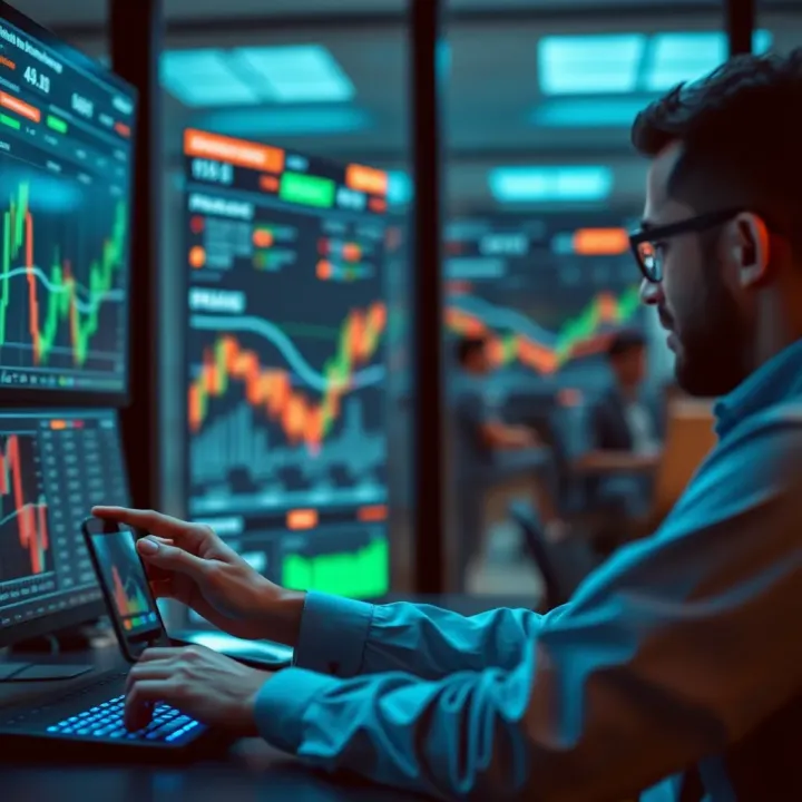 User interacting with digital platform simulating trading activities