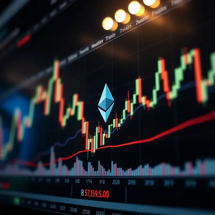 Visualization of Ethereum price fluctuations on a dynamic candlestick chart