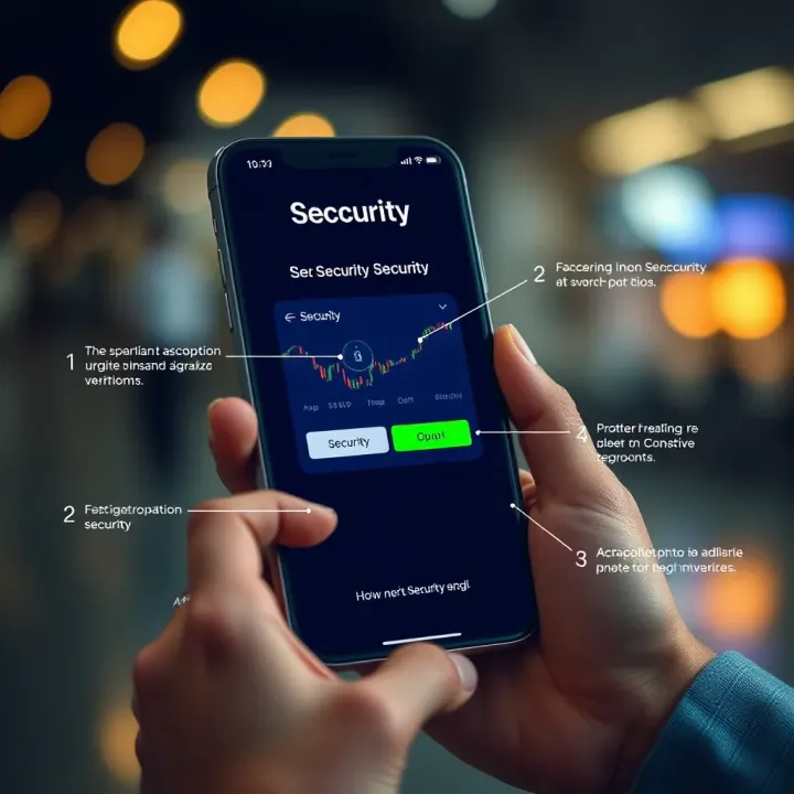 Mobile device displaying the ExpertOption app with security features highlighted