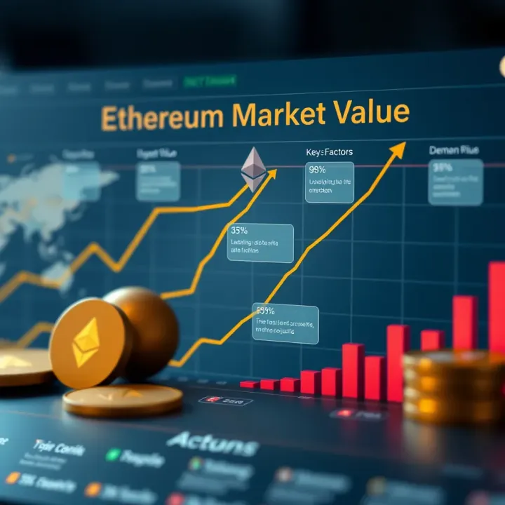 Graph showing key factors affecting Ethereum market value including supply, demand, and external influences
