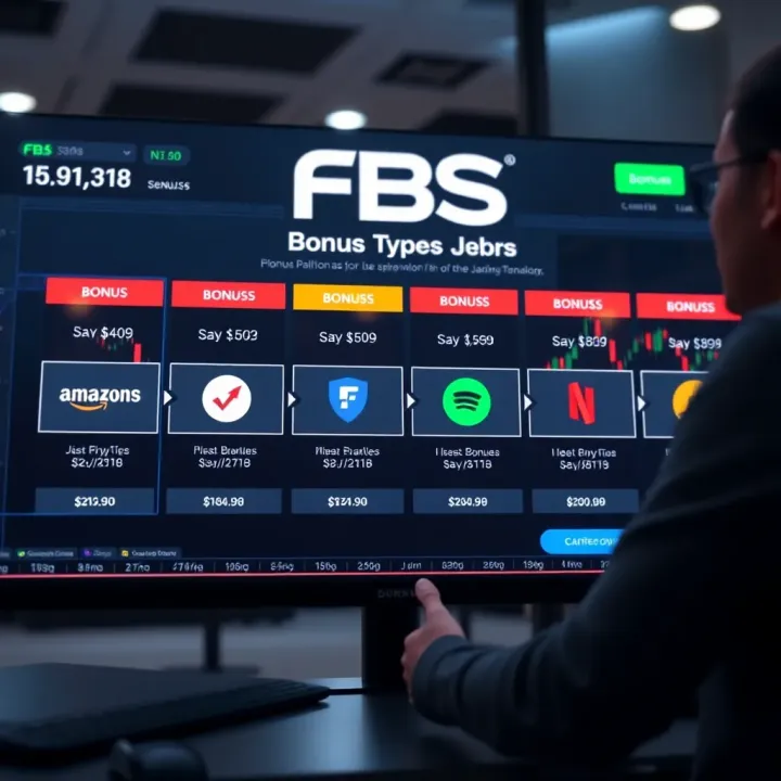 Illustration showing various types of FBS bonuses displayed on a digital trading platform interface