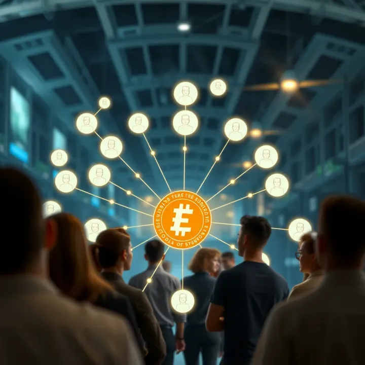 Conceptual graphic displaying a network of users connected around a glowing Floki Inu coin, symbolizing the active community and digital connectivity