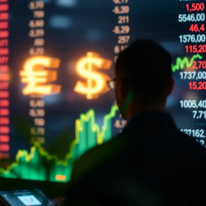 Illustration of currency exchange symbols and financial growth indicators