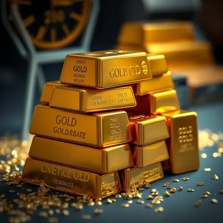Gold bars stacked with varying weights showcasing investment options