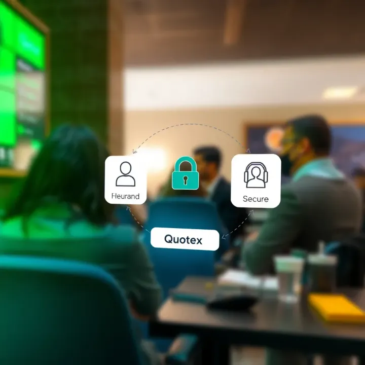 Diagram illustrating secure registration and user support system on Quotex platform