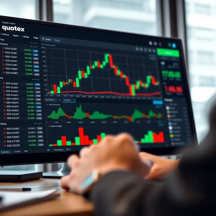 Overview of Quotex trading platform interface showing chart and trade options