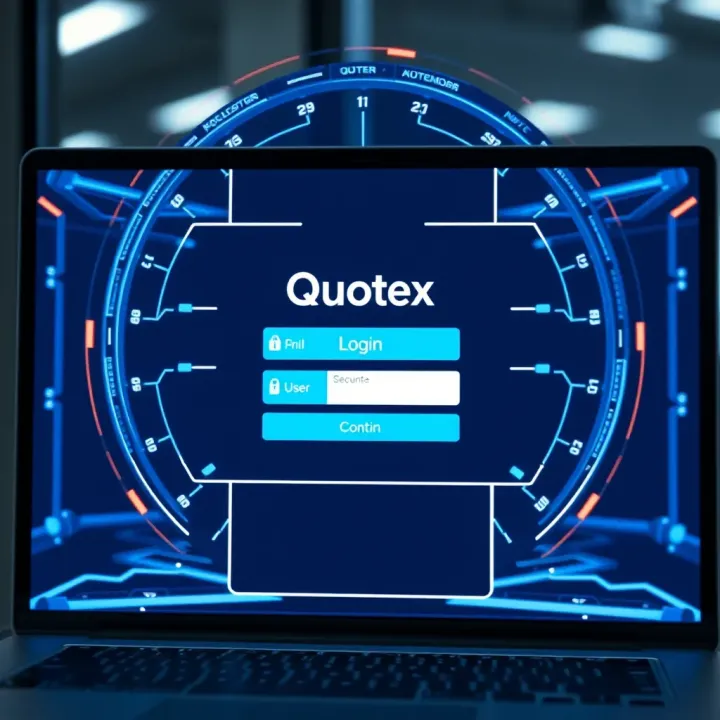 Login screen showing secure access to Quotex platform with user credentials input