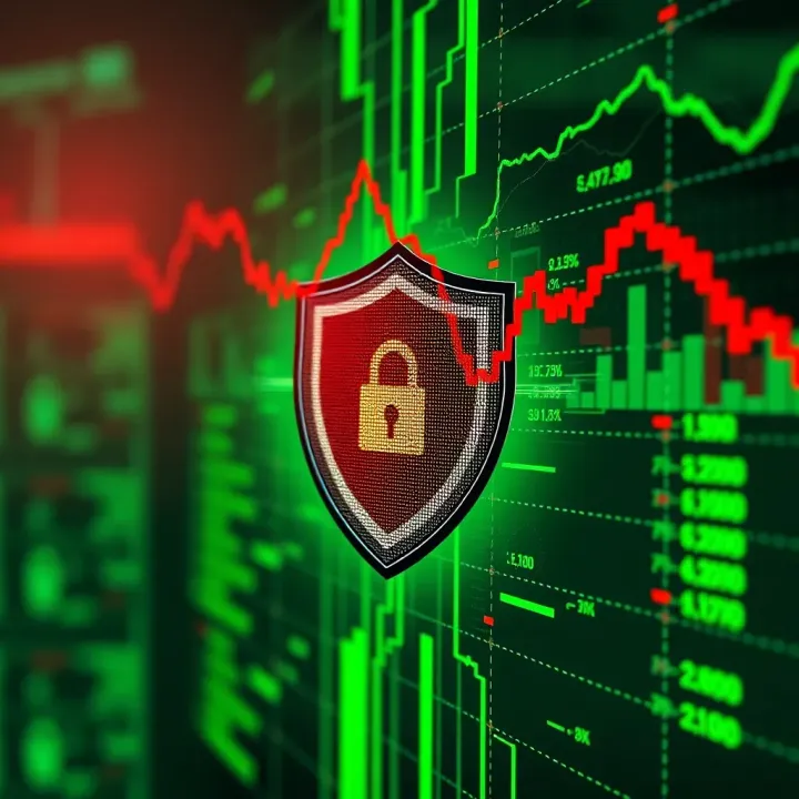 Secure financial transaction with digital shield symbolizing protection in online trading