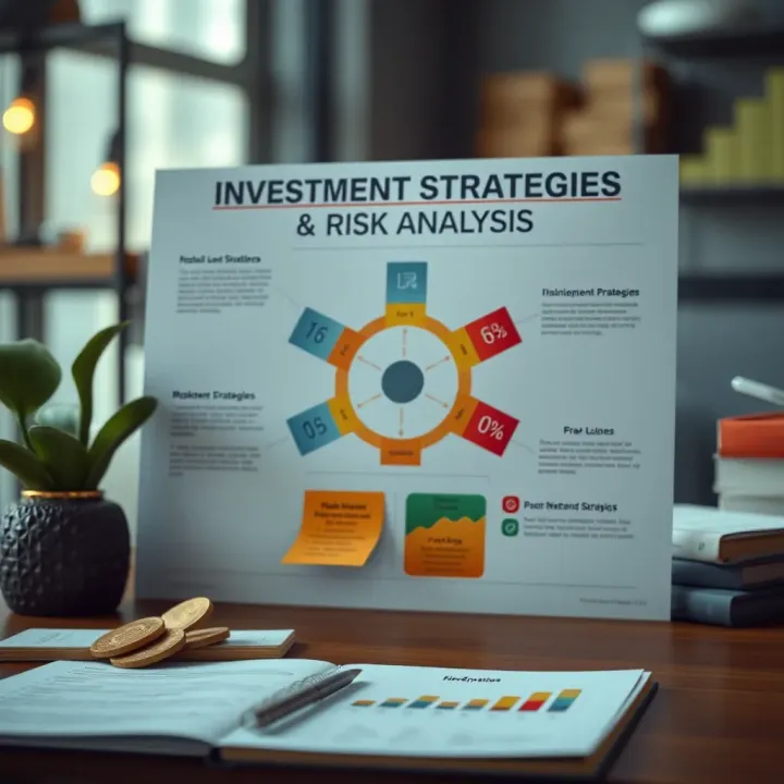Graphic showing investment strategies with risk analysis elements in a structured layout