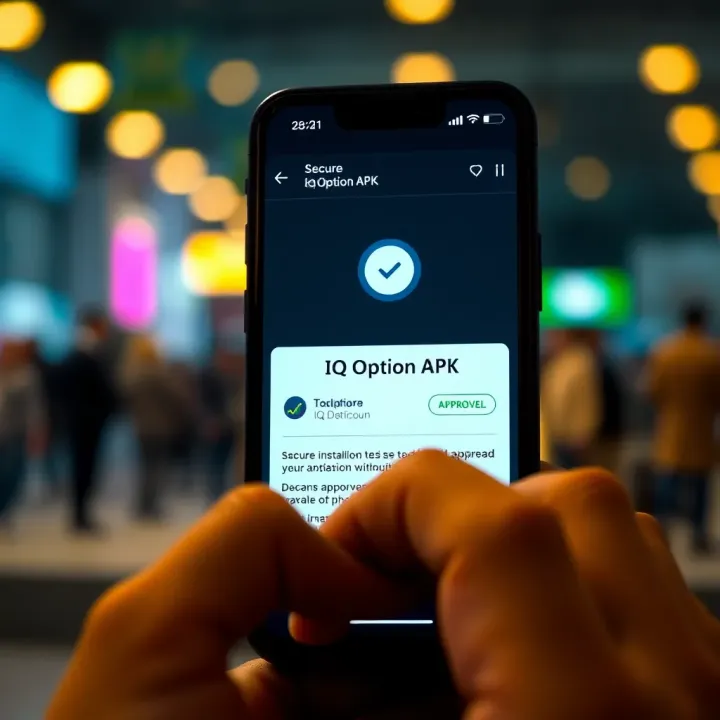 Secure installation screen displaying approval of IQ Option APK on a mobile device