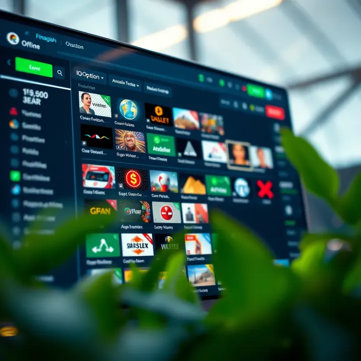 Overview of the IQ Option investment platform interface displaying diverse financial asset options