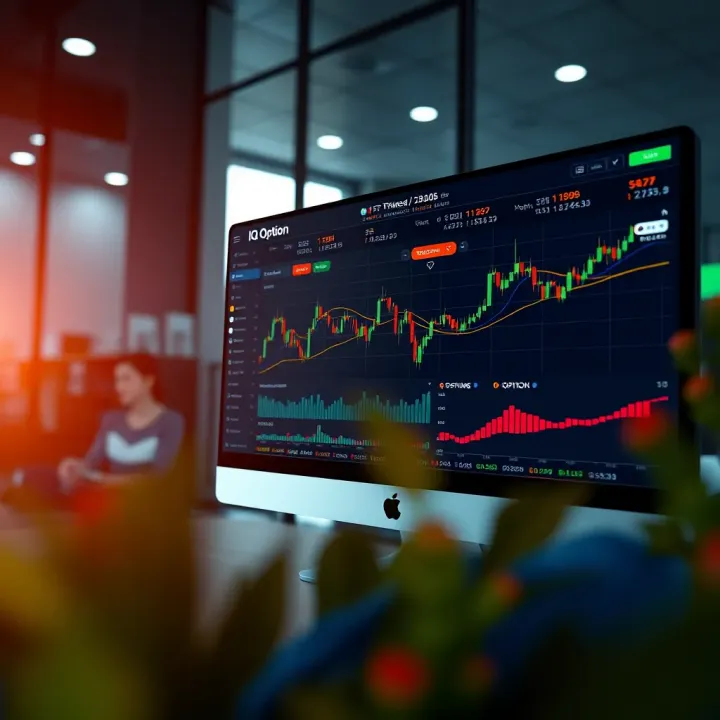 Dashboard overview of IQ Option trading platform showing market charts and trading tools