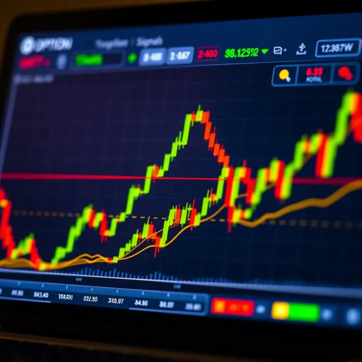 Graph showing upward trends and signal indicators on a trading platform screen